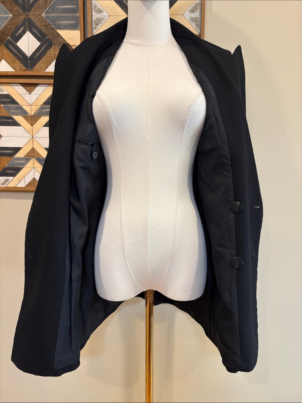 Vintage Ralph Lauren Blue Label 80s Wool Cashmere Black Logo Blazer Suit Coat 4 - Picture 8 of 14